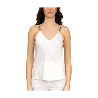 Max Mara Witte satijnen top zonder mouwen met V-hals - Dames - Tops zonder mouwen - Wit - XS - Satijn - Tops