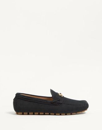 Valentino Garavani Driver Fastaway Loafer In Deerskin Suede Man BLACK 40.5