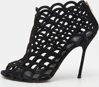 Sergio Rossi Black Suede Cut Out Open Toe Ankle Length Booties