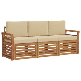 vidaXL Juegos De Sof&aacute;s 3 Pcs Natural Y Beige Madera De Acacia S&oacute;lida Vidaxl