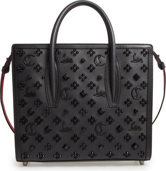 Christian Louboutin Medium Paloma Studded Leather Satchel in B253 Black/ultrablack at Nordstrom