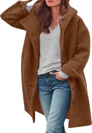 Generic Trench Coats for Women Winter Casual Wool Pea Coat Jackets for Ladies Casual Loose Jacket for Women Windproof Outwear with Pockets