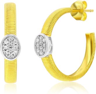 Suzy Levian Yellow Sterling Silver & White Cubic Zirconia Pave Coil Huggie Hoop Earrings