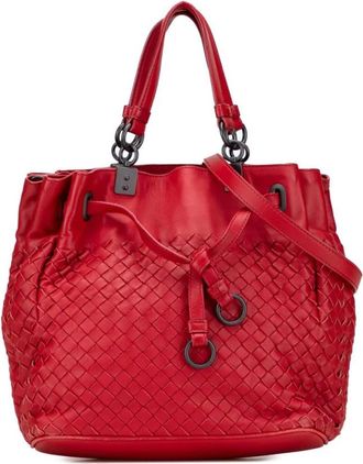 Bottega Veneta Pre-owned Leren Geweven Tote Bag - Dames - Vintage Shopper - Rood - ONE Size - Leer - Vintage