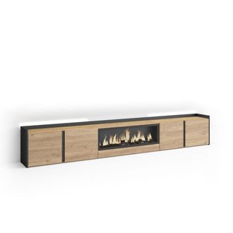 Skraut Home Mueble tv efecto madera roble negro 315x35x50cm chimenea efecto fuego