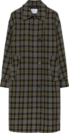 Pomandere Military Tartan Wool-Blend Oversized Coat