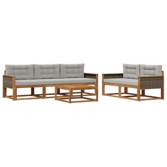 vidaXL Conjunto De Sof&aacute;s De Exterior 6 Pcs Natural Y Gris Claro Vidaxl
