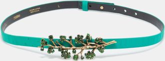 Oscar De La Renta Oscar De La Renta Green Satin Crystal Embellished Slim Belt