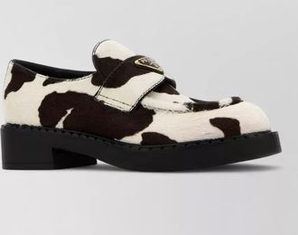 Prada cow hair loafers block heel round toe