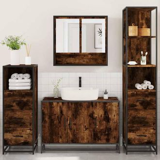 Berkfield Home Durable 4&not;Piece Bathroom Furniture Set&not;Smoked Oak Engineered Wood in Brown
