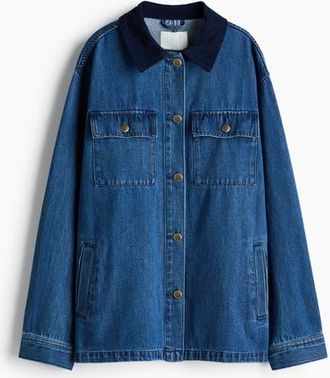 H&M Corduroy-collar Denim Jacket in Denim Blue at Nordstrom, Size Xx-Large