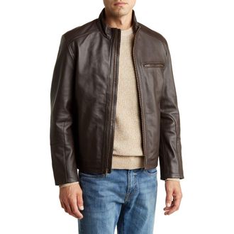 Cole Haan Classic Leather Moto Jacket in Java at Nordstrom Rack, Size Xx-Large