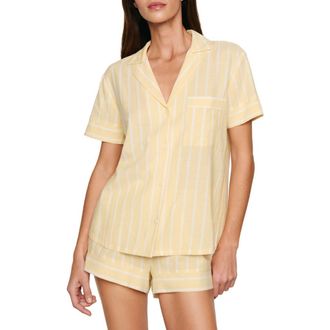 Eberjey Nautico Stripe Short Sleeve Shirt & Shorts Pajamas in Classic Stripe Sunbeam/Ivory at Nordstrom, Size X-Small