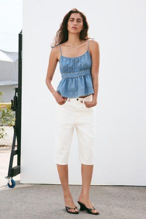 H&M Denim Top With Tie Shoulder Straps in Light Denim Blue at Nordstrom, Size X-Small
