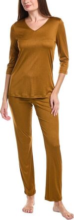 Hanro Hanro 2Pc 3/4-Sleeve Silk-Blend Pajama Pant Set