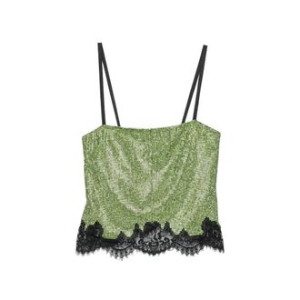 Self Portrait Rhinestone-embellished Lace-trim Top
