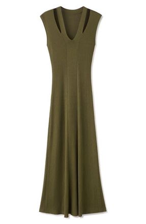 Mango Cutout Ribbed Sweater Dress in Khaki Green at Nordstrom, Size 10