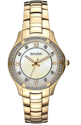 Bulova Swarovski Crystal Pavé Quartz Bracelet Watch, 32mm in Gold-Tone at Nordstrom Rack