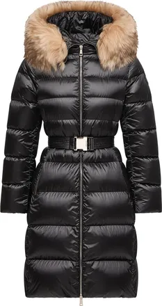 Moncler Moncler Leersies Shearling Trimmed Hooded Long Down Coat, Women, Black, Size: 00