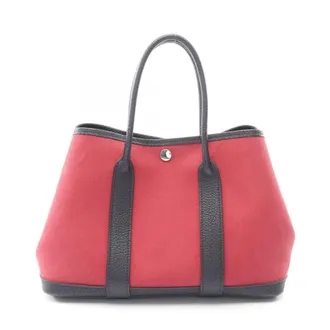 Herm&egrave;s Blue Indigo Bordeaux Navy Ruby Toile Officier Handbag Tote Bag (Pre-Owned)