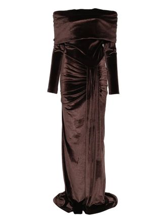 Miau by Clara Rotescu off-shoulder draped maxi dress - Marrone