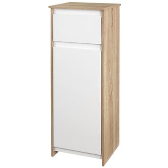 Kleankin Armario Bajo Para Ba&ntilde;o Mueble De Ba&ntilde;o De Madera Con Caj&oacute;n Y Armario Con 2 Estantes Para Sal&oacute;n Dormitorio Cocina 32,6x30x90 Cm Color Natural Y Blanco