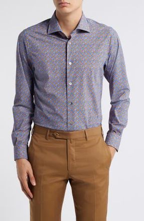 Zanella Flowers Floral Print Knit Nylon Blend Dress Shirt in Blue at Nordstrom Rack, Size Xx-Large