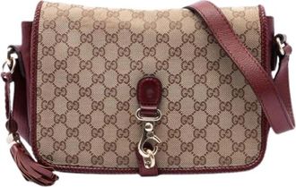 Gucci Pre-owned Canvas Crossbody Bag - Dames - Vintage Schoudertas - Beige - ONE Size - Leer - Vintage