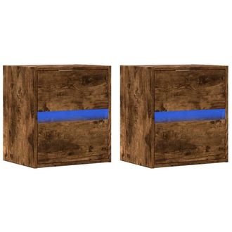 Berkfield Home TV Wall Cabinets with LED Lights 2 pcs Smoked Oak 41x31x45 cm in Brown | Size: 41 x 31 x 45 cm
