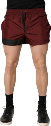 Dolce & Gabbana Maroon Polyester Drawstring Shorts Mens Swimwear