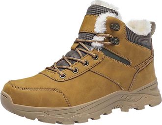 Generic Hiking Shoes Mens Lightweight Winter Boots Mens Warm Lined Snow Boots Non-Slip High Hiking Shoes Outdoor Shoes Winter for Hiking Work Camping, yellow,