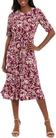 London Times Elbow Sleeve A-Line Dress in Plum Caspia/Stonewall at Nordstrom Rack, Size 12P