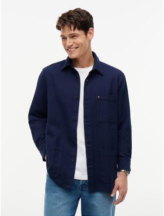 Tommy Hilfiger Mens Relaxed Fit Waffle Weave Overshirt - Carbon Navy - XXL
