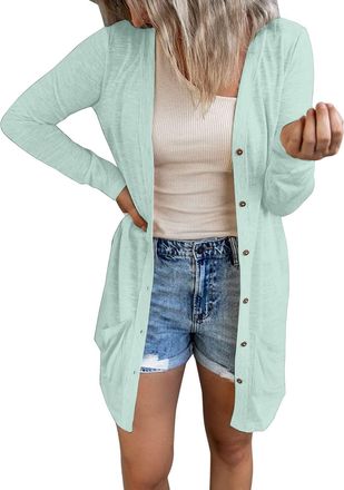 Generic Womens Long Elegant Cardigan V-Neck Long Sleeve Lightweight Knitted Jumper Thin Knitted Coat Button Down Long Knitted Jacket Casual Cardigan Outwear, 