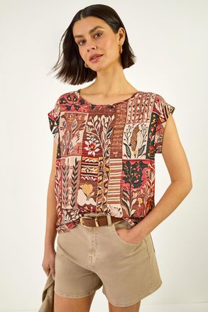 Roman Patchwork Print Shell Top