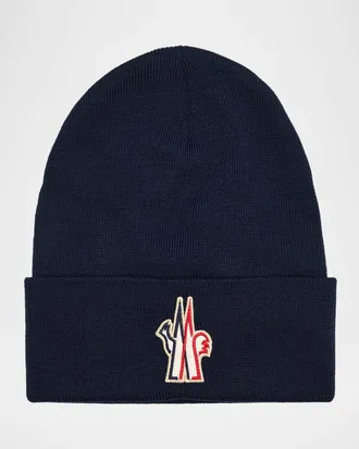 Moncler Men & apos;s Wool Logo-Patch Beanie
