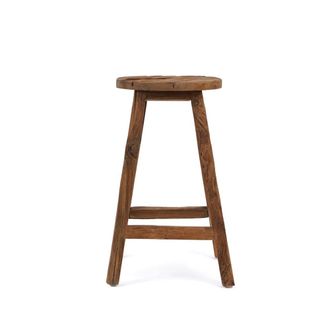 Bazar Bizar Taburete de bar de madera de teca reciclada en marr&oacute;n 39x39x70 cm