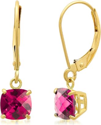 MAX + STONE Solid 10K Yellow, White or Rose Gold 6mm Cushion Cut Gemstone Dangle Earrings