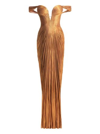 Maria Lucia Hohan Martina pleated off-shoulder gown - women - Fabric - 38 - Yellow