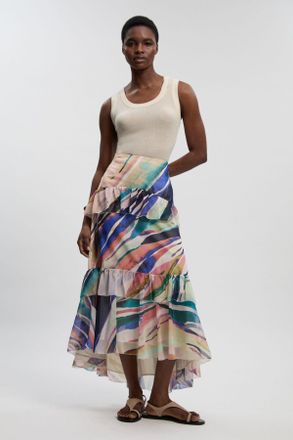 Karen Millen Womens Marble Print Crinkle Chiffon Woven Maxi Skirt - Multicolour - Size 10 UK