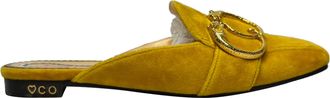 Charlotte Olympia Buckle Detail Mules in Yellow Velvet