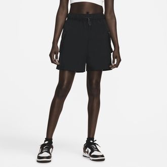 Nike Womens Nike Sportswear Essential Woven High-Rise Shorts in Black | DM6247-010