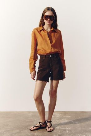 H&M Raw-edge Denim Shorts in Dark Brown at Nordstrom, Size 14