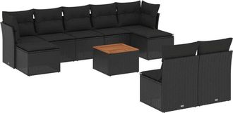 vidaXL Vidaxl - Set De Sof&aacute;s De Jard&iacute;n 10 Pzas Cojines Rat&aacute;n Sint&eacute;tico Negro