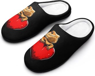 Generic Lizard Love Heart Mens Slippers Slip On Comfortable Fleece Cotton House Shoes Winter