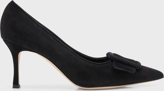 Manolo Blahnik Maysale Suede Pointed-Toe Buckle Pumps