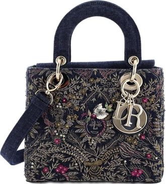 Dior Lady Dior Bag Embroidered Denim Small shoulder bag - Blu