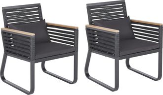 Beliani Beliani - Conjunto De 2 Sillas De Jard&iacute;n De Metal Negro Madera Clara Cojines Canetto