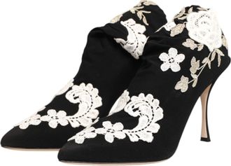 Dolce & Gabbana Womens Floral-Embroidered Jersey Stiletto Boot Black Viscose Elastane