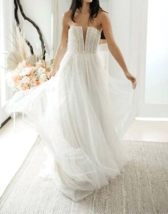 Watters Aeryn Beaded Strapless Wedding Gown In Ivory/blush